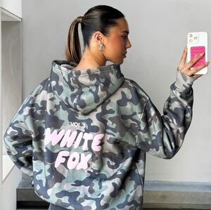 White Fox Offstaged Printed Oversized Hoodie